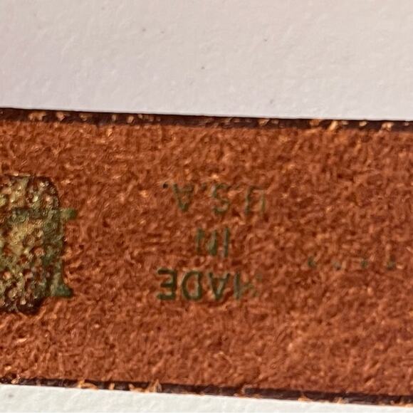 Vintage Scrimshaw Leather and Brass Belt Buckle Sailboat Clipper Ship 36” Belt - Picture 3 of 8